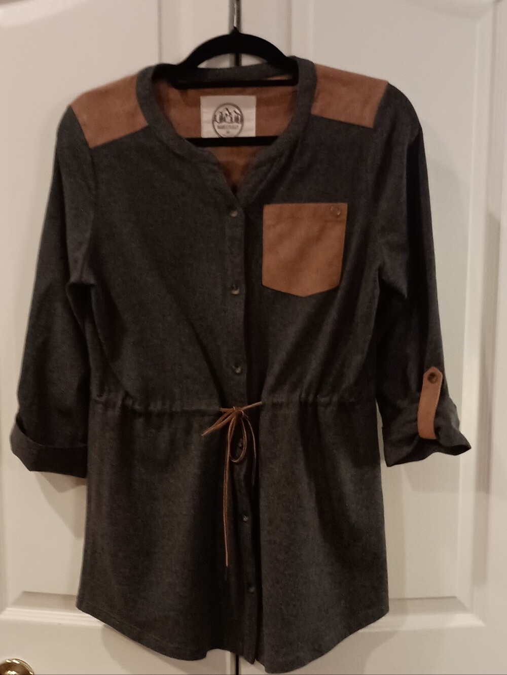Women's Charcoal Gray Utility Jacket with Brown Trim